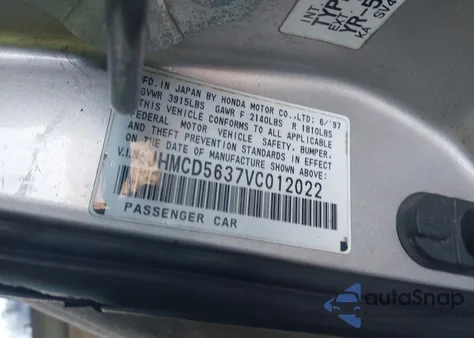 1997 Honda Accord Lx z USA, uszkodzony, nr VIN JHMCD5637VC012022